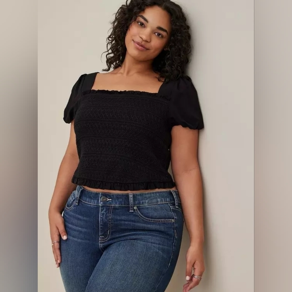 Torrid Black Crops Mocked Puff Sleeve Top 3x